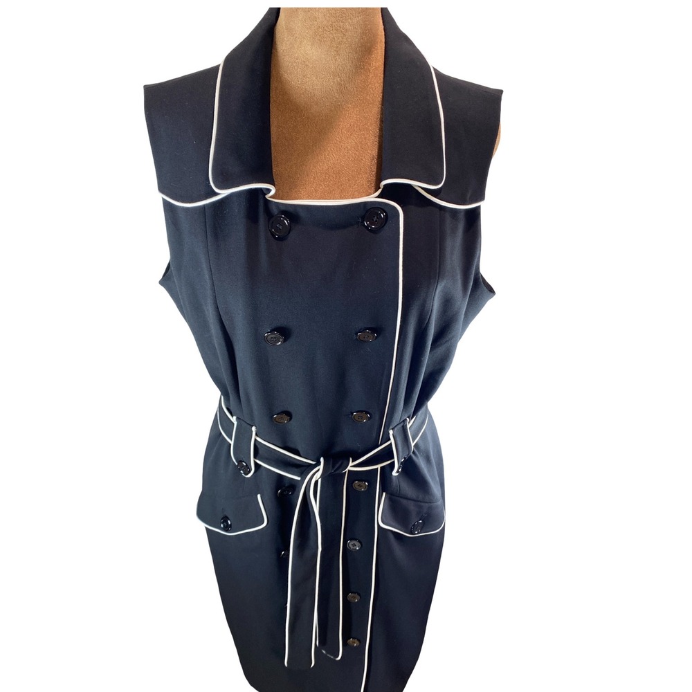 Calvin Klein Black White Piping Double Breasted Trench Dress Sleeveless Midi 12 - Picture 4 of 11